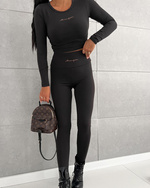 Komplet top+legginsy z napisem -czarny