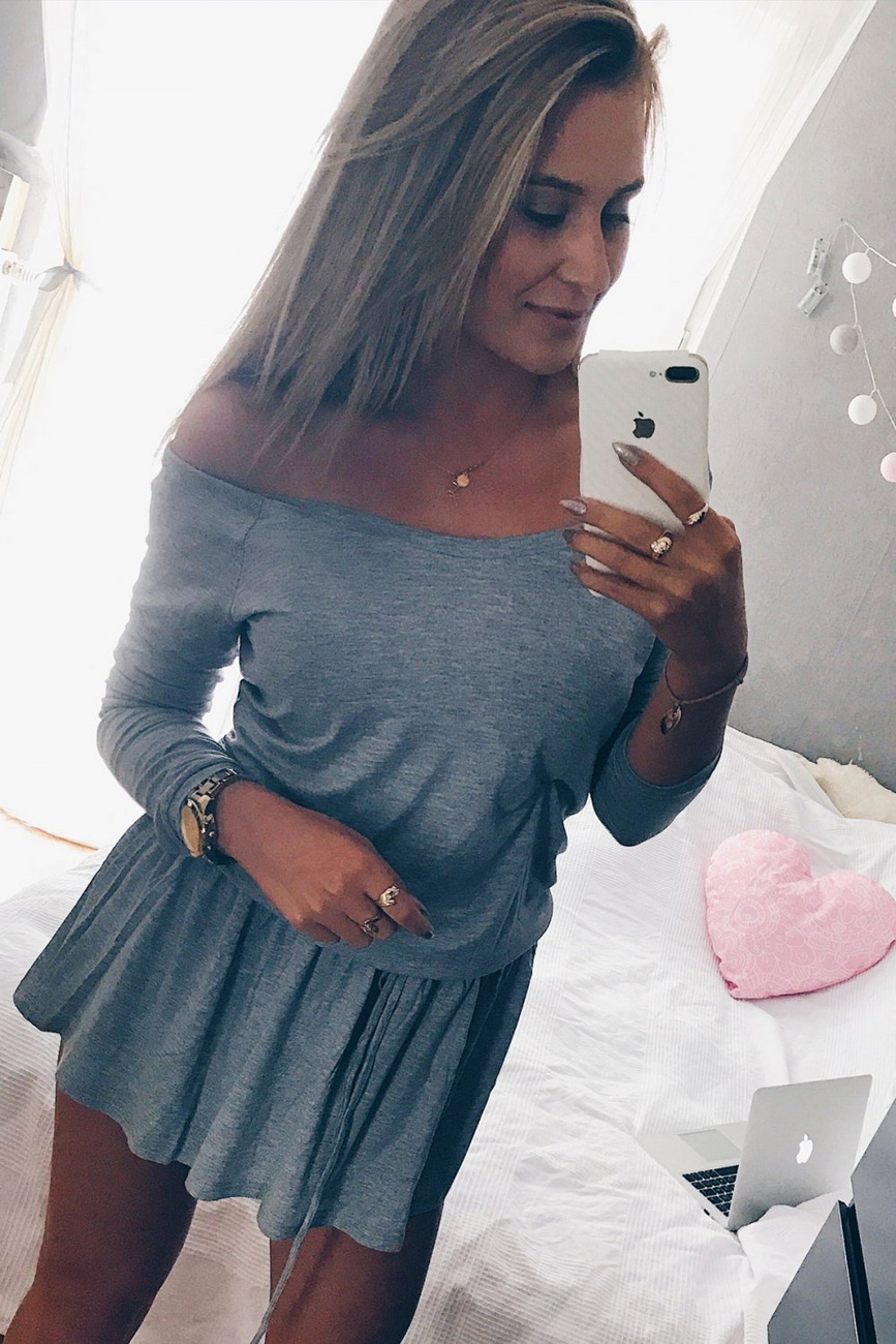  Agnes Krótka Szara Sukienka Rozkloszowana Na Co Dzień Dresowa
