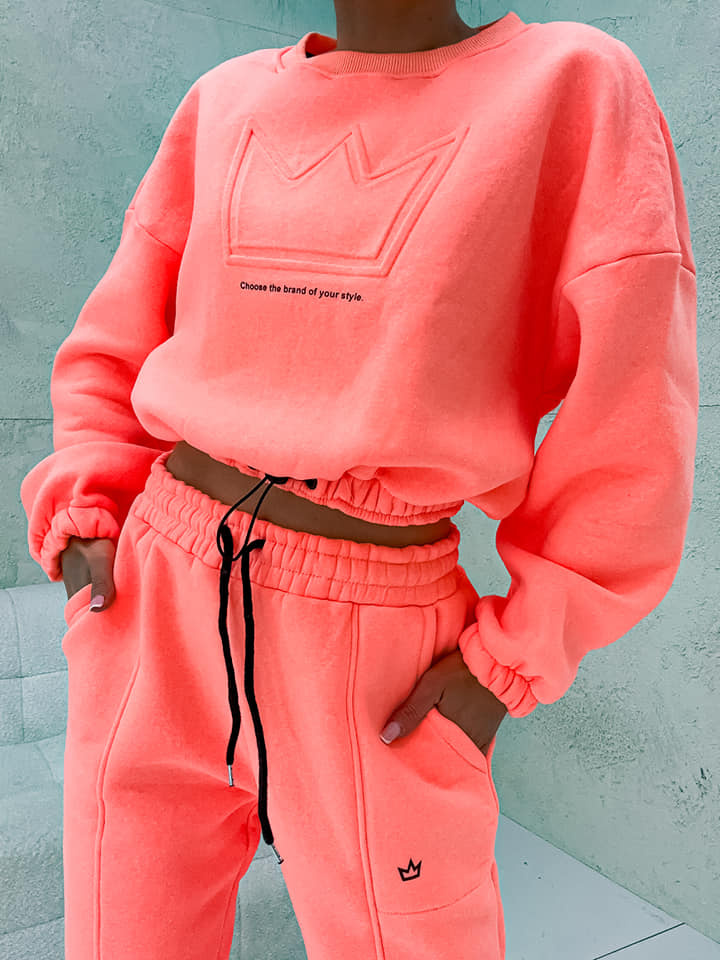 Komplet dresowy bluza + spodnie z naszywką korony -orange