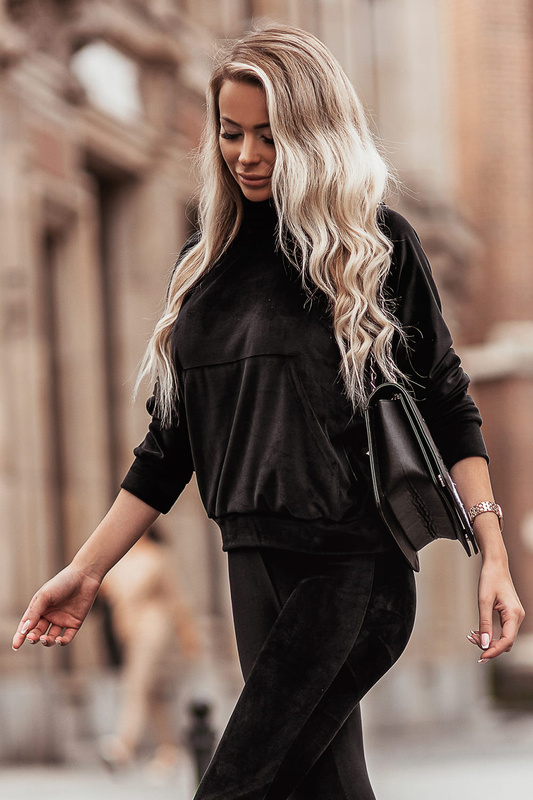 Welurowy komplet : spodnie + wygodna bluza- black