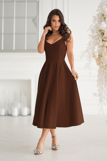 SUKIENKA MIDI NA RAMIĄCZKACH-  czekolada