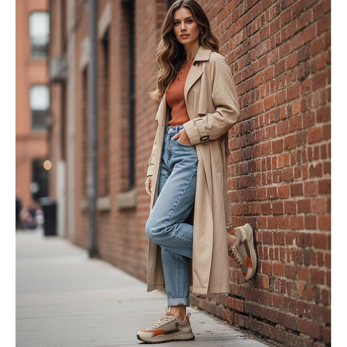 BEŻOWE SKÓRZANE SNEAKERSY półbuty damskie