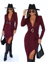 ELEGANCKA DOPASOWANA SUKIENKA MAXI Ava bordowa
