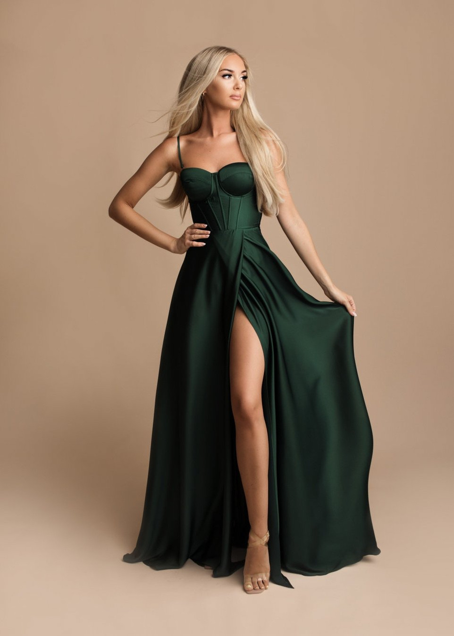Elegancka MAXI Sukienka satynowa EMMA -zielony
