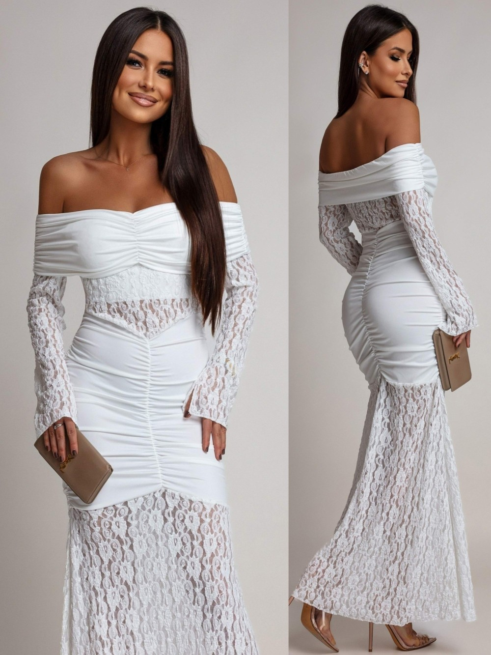 SUKIENKA MAXI HISZPANKA Z KORONKĄ Hannah biała