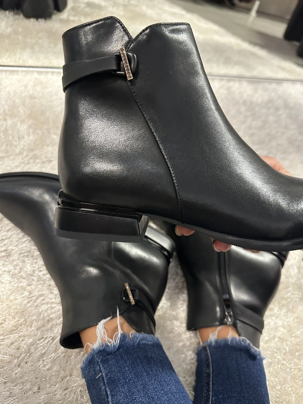 Klasyczne Botki damskie ocieplane ze skóry naturalnej czarne