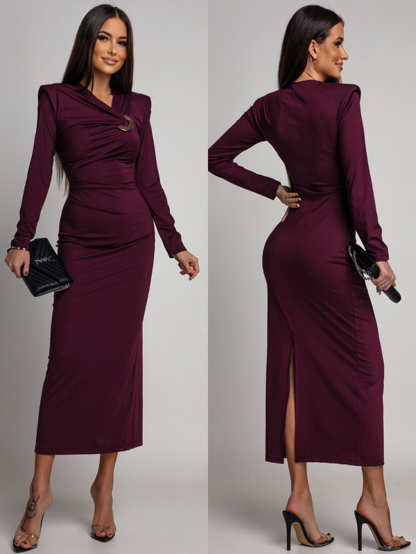 ELEGANCKA SUKIENKA MAXI ZE ZDOBIENIEM Daisy bordowa