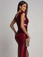 CEKINOWA SUKIENKA MAXI Z BIŻUTERYJNYM ZDOBIENIEM Zuzanna bordowa