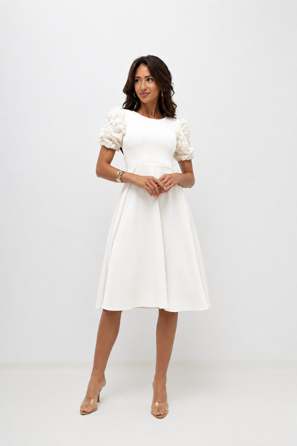 Elegancka midi Sukienka rozkloszowana Rosea ecru