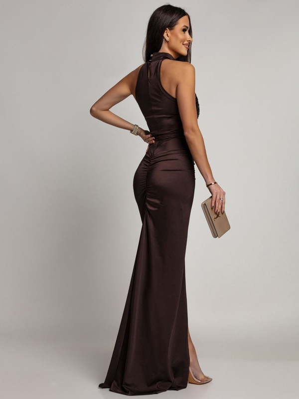 ELEGANCKA SUKIENKA MAXI Z CEKINAMI Iman BRĄZOWA