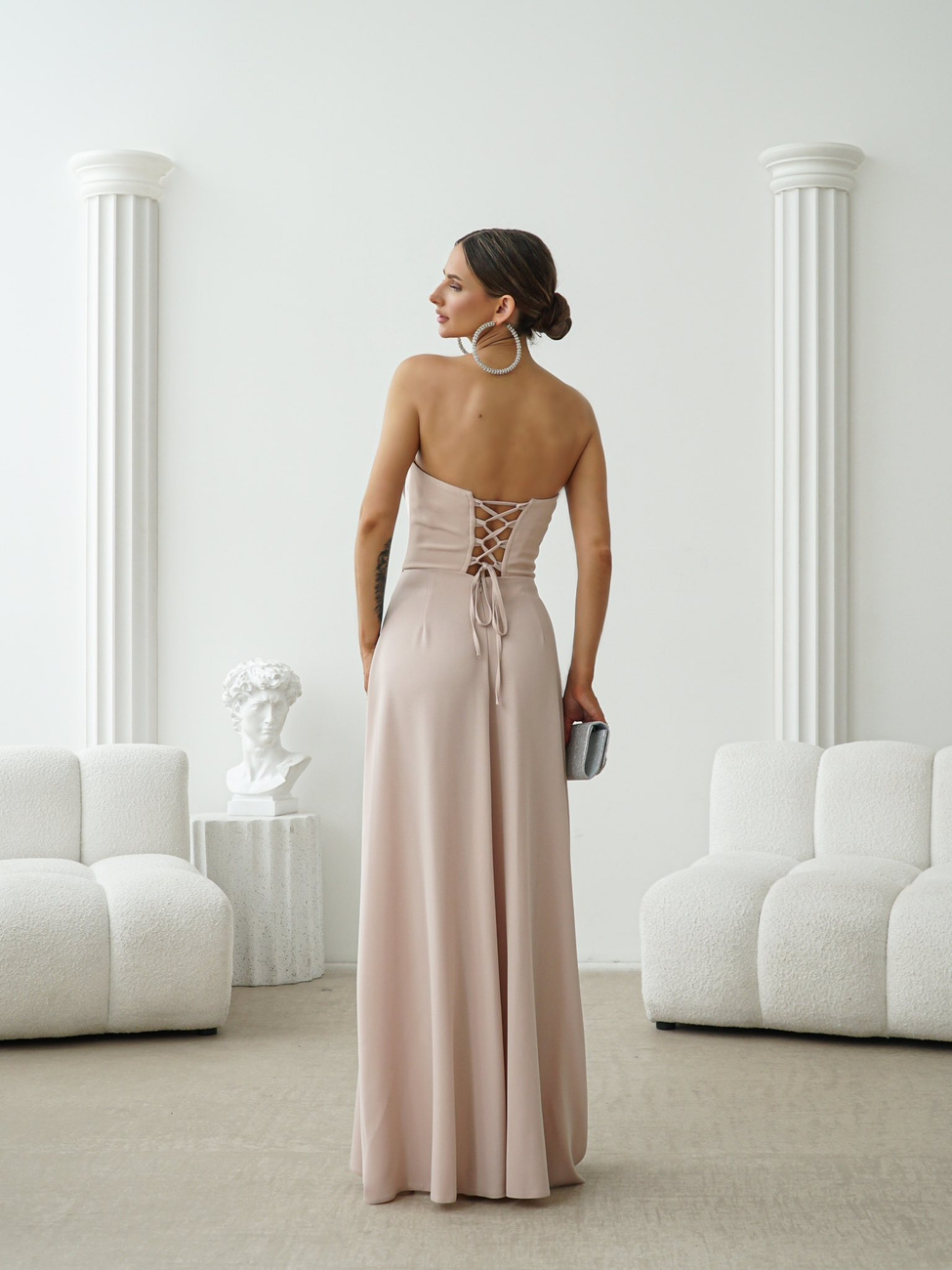 Elegancka Sukienka Maxi wieczorowa Pola beżowa