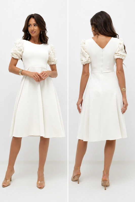 Elegancka midi Sukienka rozkloszowana Rosea ecru