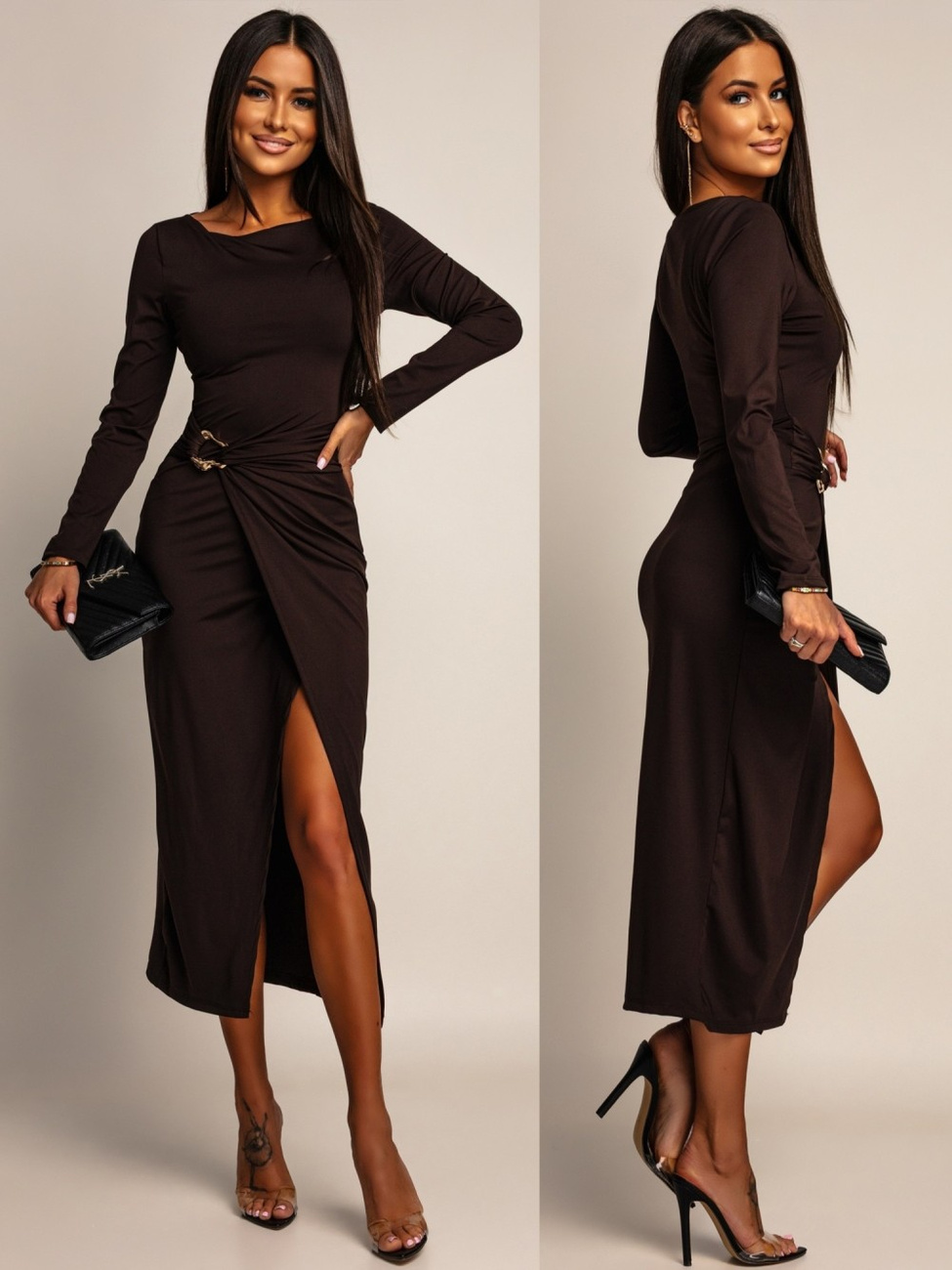 ELEGANCKA SUKIENKA MIDI ZE ZDOBIENIEM Ananya  czarna