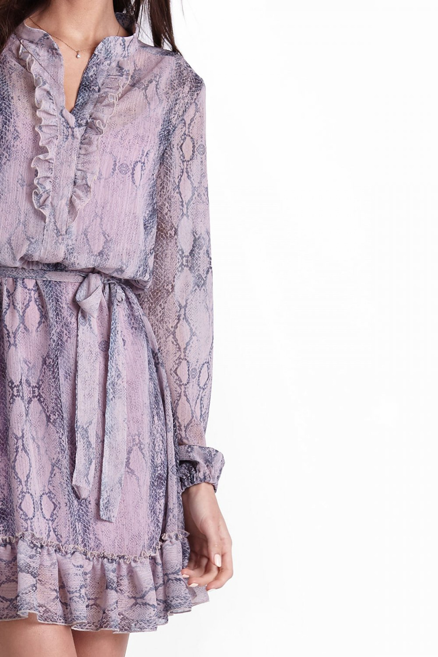  Leila W Wężowy Wzór Różowa Mini Sukienka Z Falbanką
