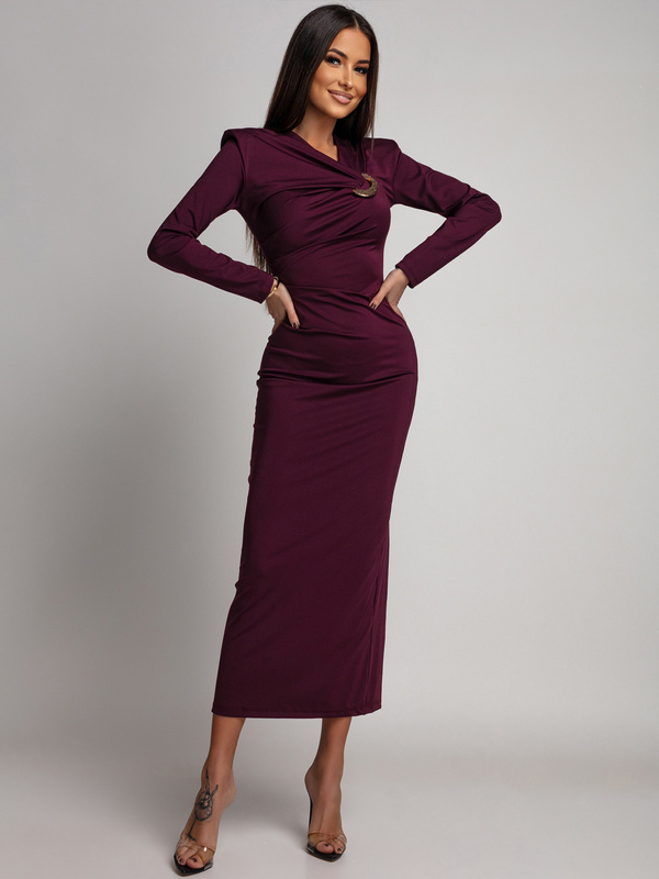 ELEGANCKA SUKIENKA MAXI  ZE ZDOBIENIEM Daisy  bordowa