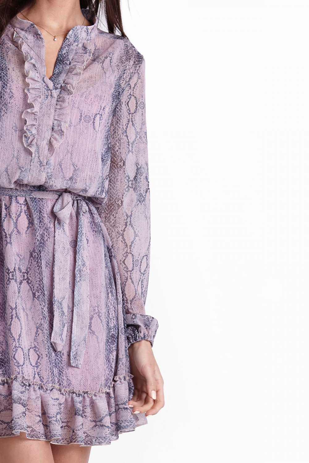  Leila W Wężowy Wzór Różowa Mini Sukienka Z Falbanką
