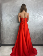 Elegancka  MAXI Sukienka satynowa EMMA - ceglasty