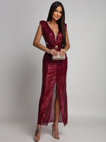 CEKINOWA SUKIENKA MAXI Z BIŻUTERYJNYM ZDOBIENIEM Zuzanna bordowa