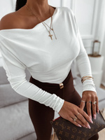 WISKOZOWA BLUZKA Z ODKRYTYM RAMIENIEM LAURA BIAŁA