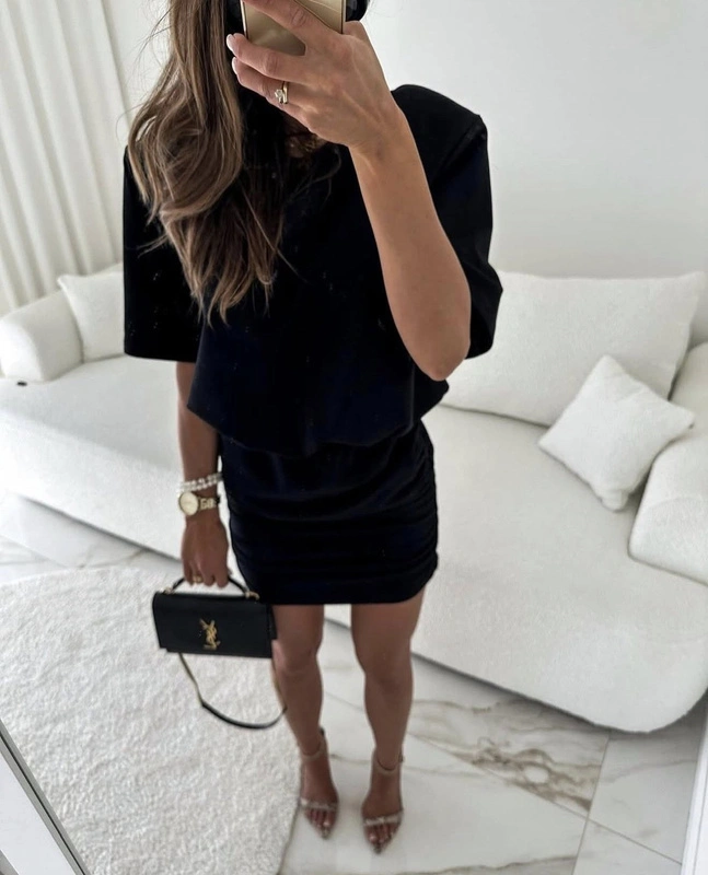 BAWEŁNIANA Drapowana SUKIENKA  Taylor czarny