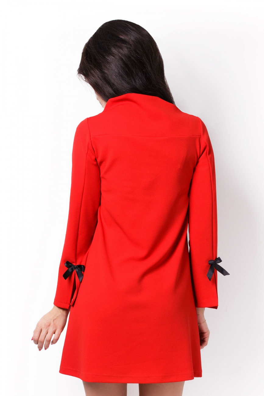 Trapezowa  Natalie Krótka Elegancka Czerwona Sukienka Rozkloszowana
