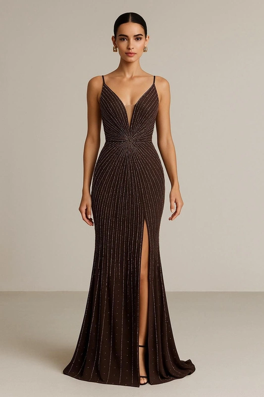 Elegancka  SUKIENKA MAXI PREMIUM Asha czekoladowy