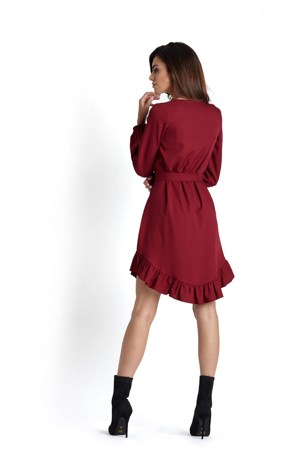  Masha W Stylu Boho Bordowa Mini Sukienka Rozkloszowana Na Co Dzień
