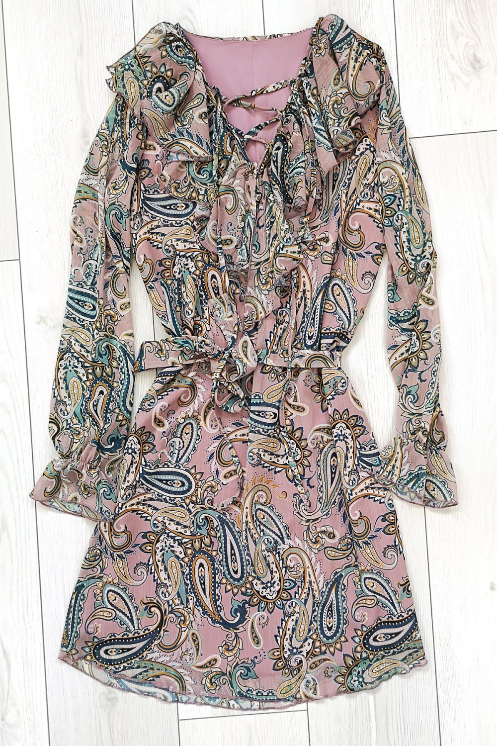  Frida We Wzory Różowa Mini Sukienka Rozkloszowana Na Wesele
