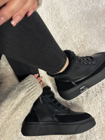 Botki damskie sneakersy ocieplane ze skóry naturalnej czarne