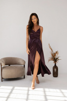 Sukienka  wieczorowa Stella Maxi satin -czekoladowy