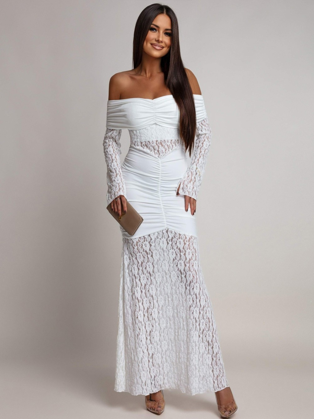 SUKIENKA MAXI HISZPANKA Z KORONKĄ Hannah biała