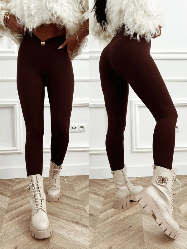 LEGGINSY Z BIŻUTERYJNYM ZDOBIENIEM Naoko  czekoladowy