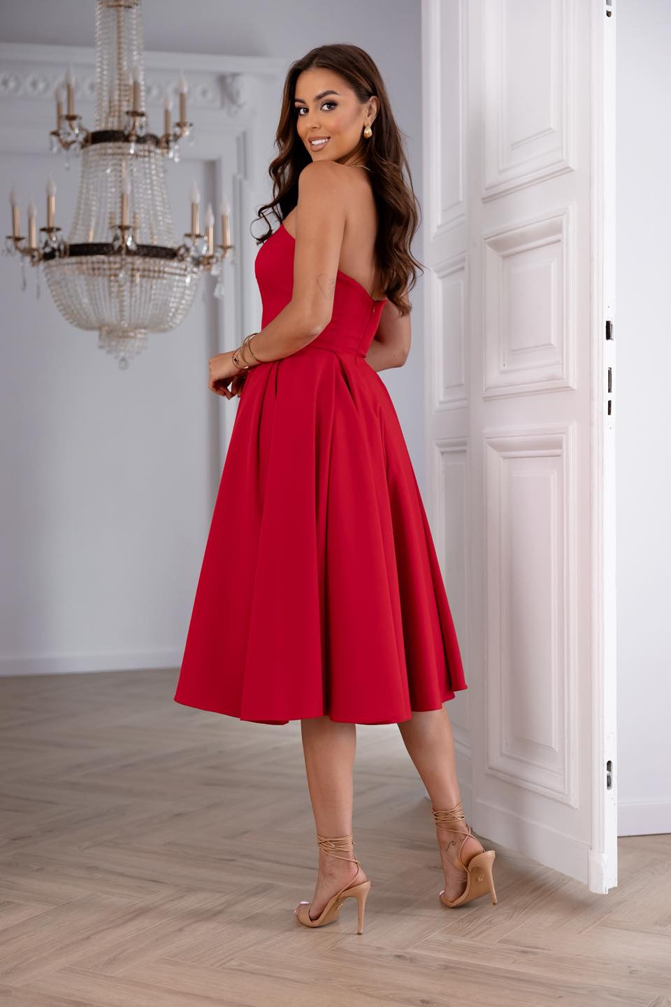 Elegancka gorsetowa midi Sukienka Anabel czerwony