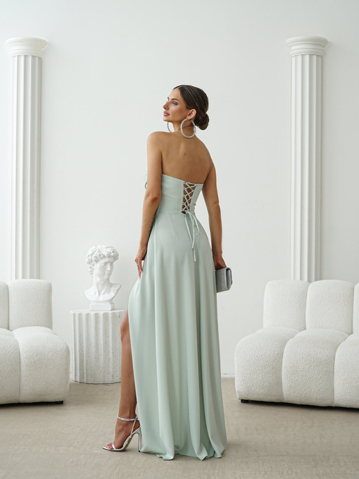 Elegancka Sukienka Maxi wieczorowa Pola pistacja