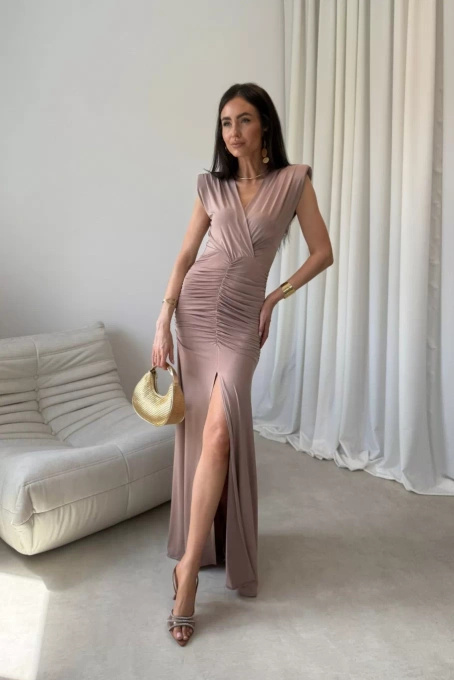 Noelia - sukienka maxi w kolorze  mokki