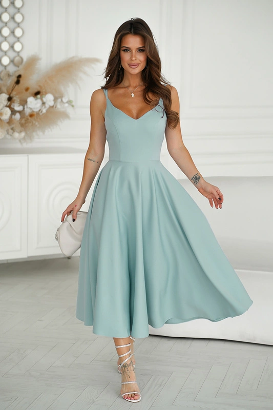 SUKIENKA MIDI NA RAMIĄCZKACH-  szałwia