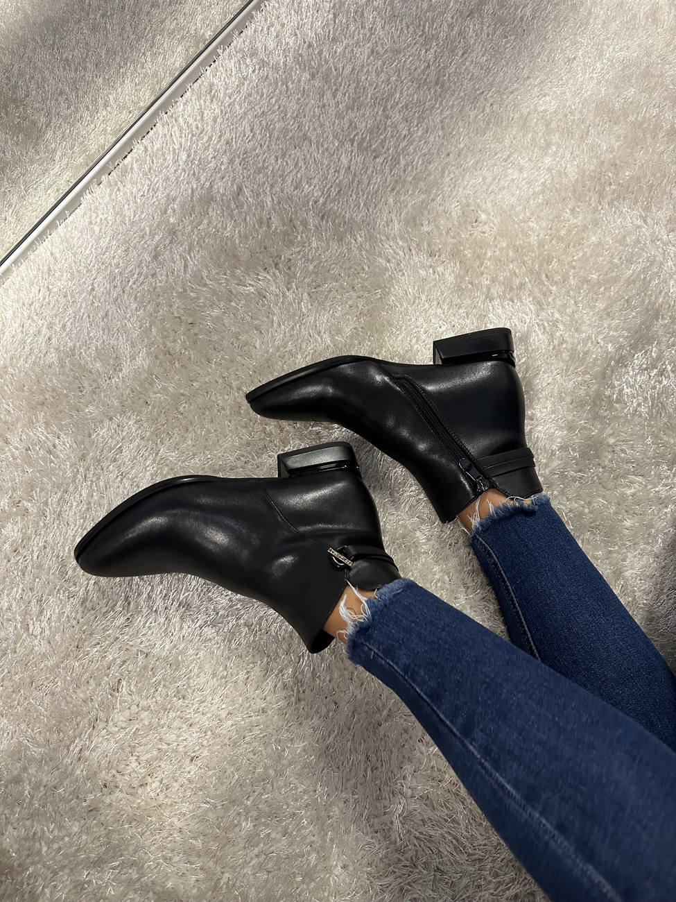 Klasyczne Botki damskie ocieplane ze skóry naturalnej czarne