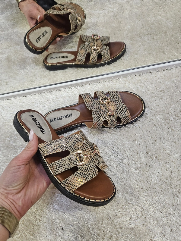 Klapki Suzi  eko skóra  złoty wąż