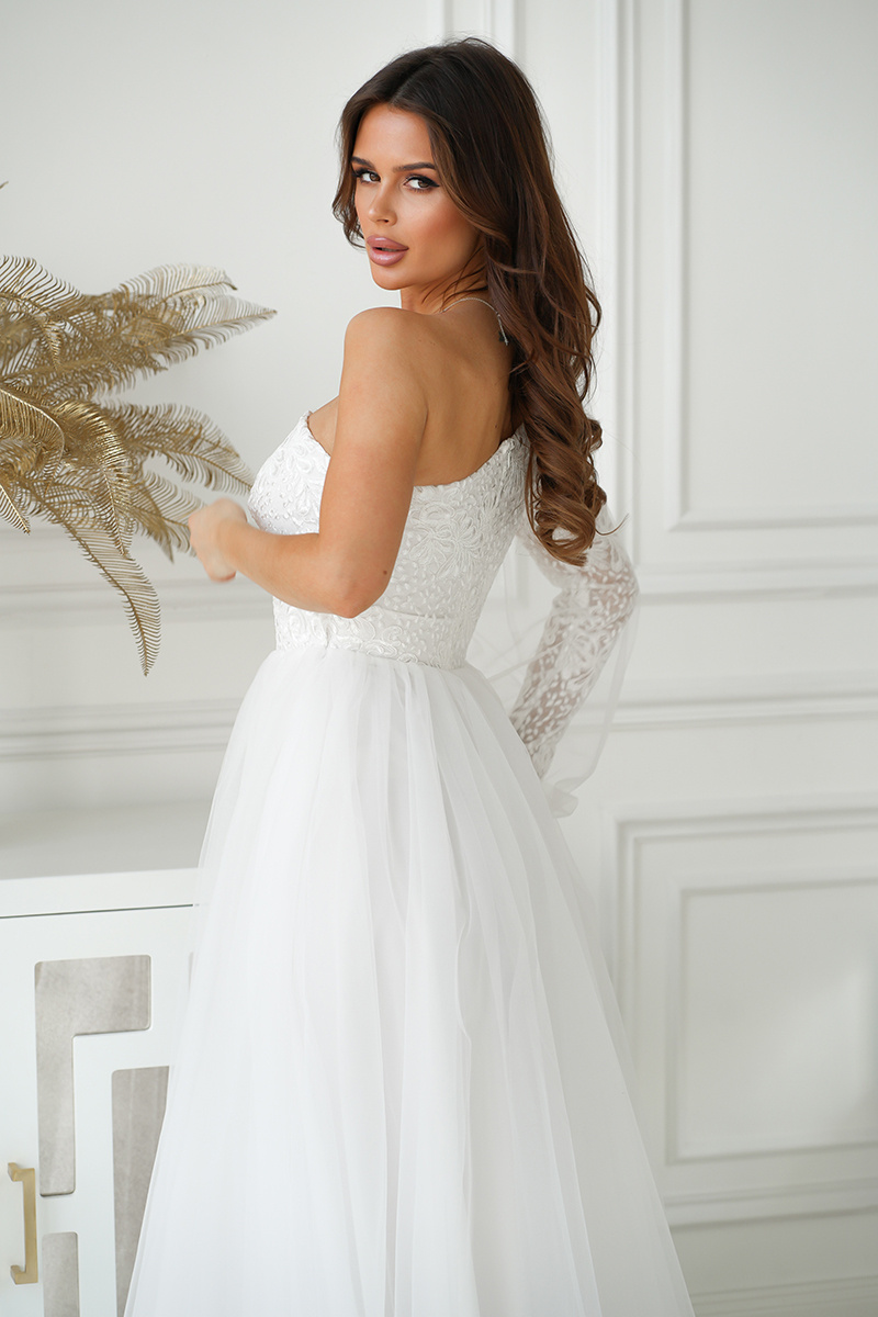 Elegancka SUKIENKA BALOWA NA JEDNO RAMIĘ Amis- : ecru