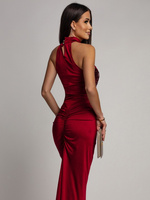 ELEGANCKA SUKIENKA MAXI Z CEKINAMI Iman BORDOWA