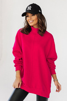 Różowa Bluza Simple Ze Stójką I Przeszyciami