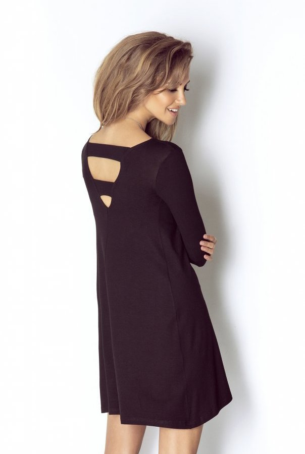  Celine Czarna Mini Sukienka Rozkloszowana Do Pracy Z Długim Rękawem
