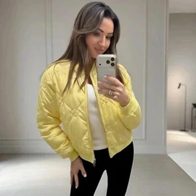 Kurtka bomberka damska pikowana żółta wiosenna przejściowa nylon