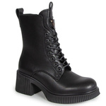 Botki damskie ze skóry naturalnej wysokie sznurowane na klocku czarne