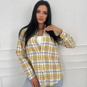 Koszula Damska w Kratę Żółta Flanelowa Oversize Długi Rękaw