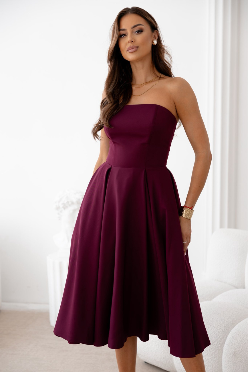 Elegancka gorsetowa midi Sukienka Anabel burgund