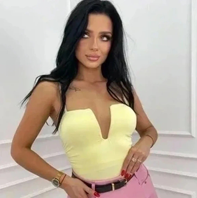 Body damskie z dekoltem V eleganckie na ramiączkach z miseczkami