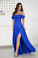 SUKIENKA MAXI Z OPADAJĄCYMI RAMIĄCZKAMI I ROZCIĘCIEM chabrowy