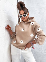 Komplet dresowy w kwiaty bluza z kapturem + spodnie beżowy