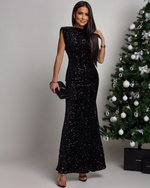 Elegancka Maxi Sukienka cekinowa Cavessa  czarny